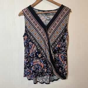 Boho‎ Paisley Faux Wrap Blouse Sleeveless Top Festival Hippie Chic Summer XL